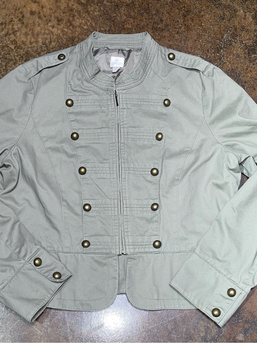 LC Lauren Conrad Light Gray Military Jacket with Brass Buttons
